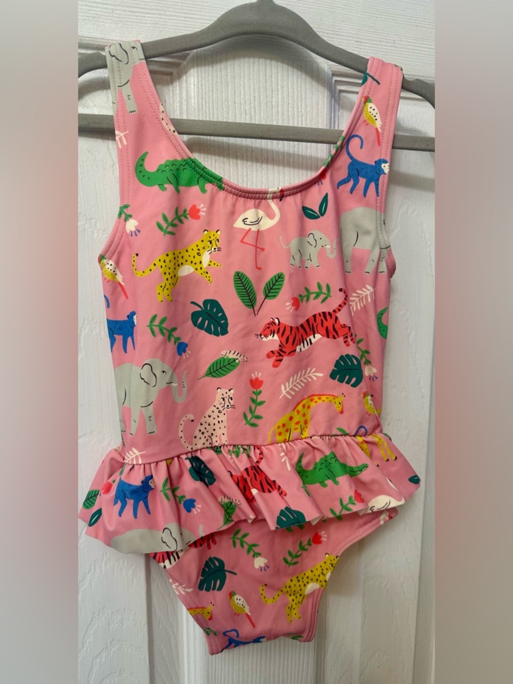 Baby Boden Pink Girls' Animal Print Ruffle One-Piece Swimsuit 2-3y
